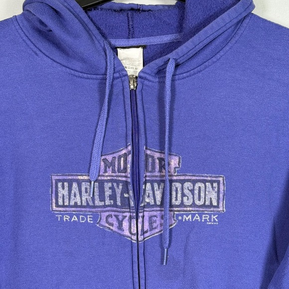 Harley Davidson XL (1X) Purple Full Zip Up Hoodie Pocket Warm 2014 Soft Biker - Picture 2 of 11